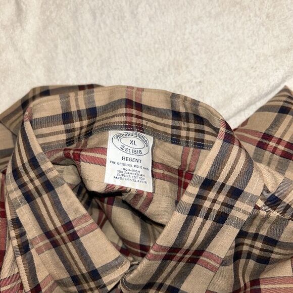 Brooks Brothers Regent Shirt Mens XL Button Down Non Iron Stretch Tan Plaid - Picture 3 of 3